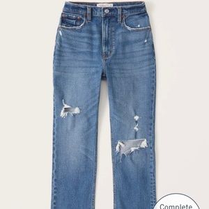 Ultra High Rise Ankle Straight Jean - medium ripped wash